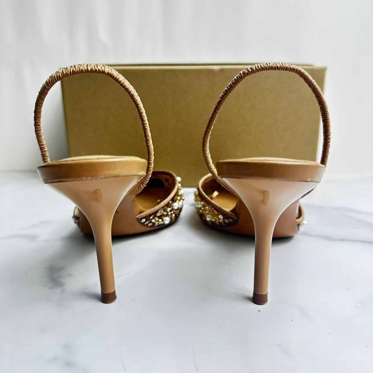 Women's New Fashion Joker Beaded Inlaid Mesh with Pointed High Heels