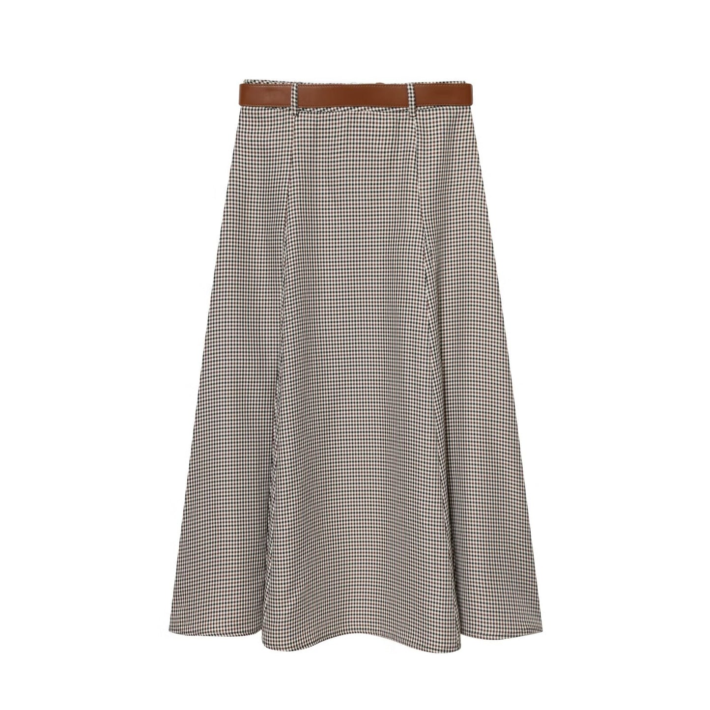 Women's with Belt cape style checkered Midi skirt