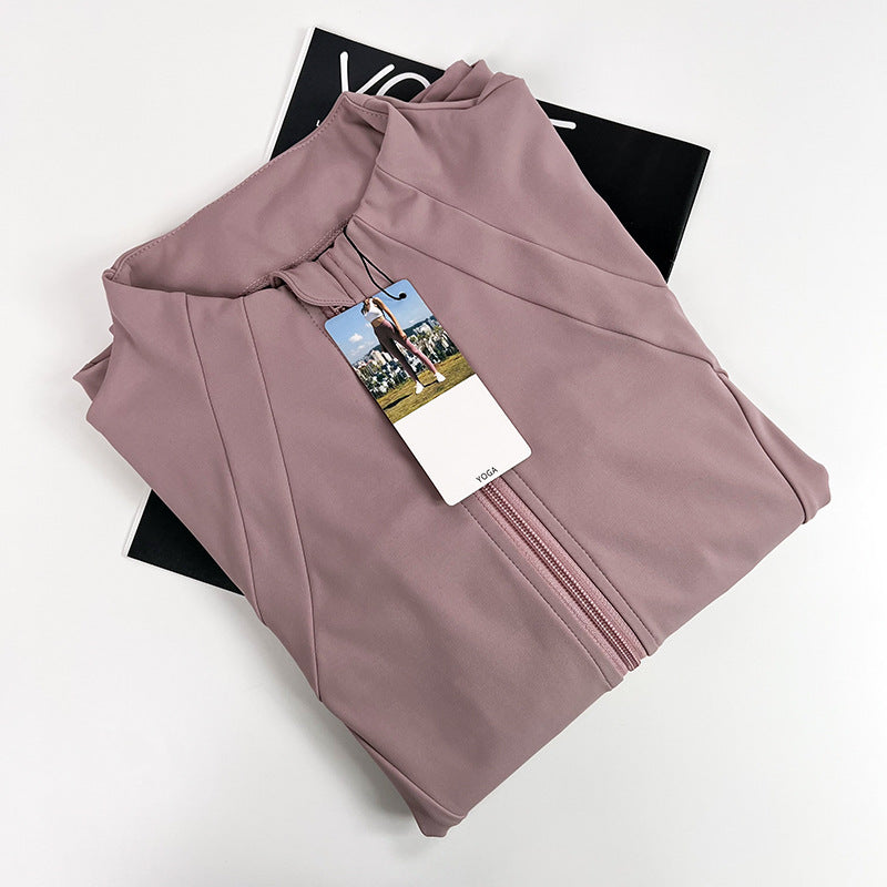 Women's New Stand-up Neck Nylon Slim Fitness Coat Soft and High Elastic Sports Cardigan Nude Pilates Yoga Clothes