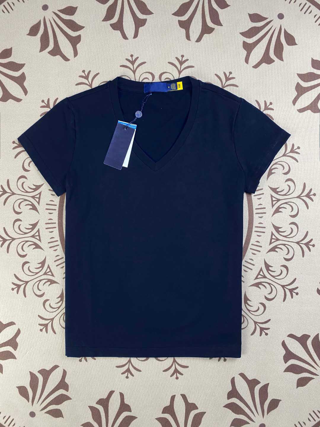 Women's New Fashion Casual Joker Embroidered Cotton V-neck Slim Short Sleeve T-shirt