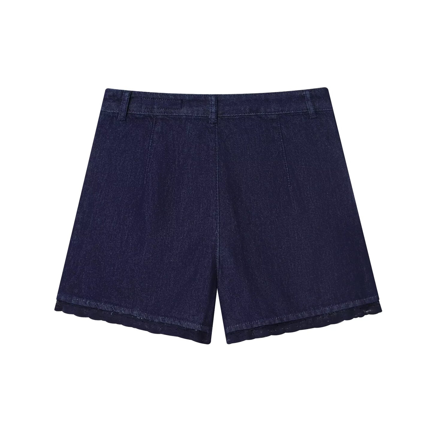 Women's new fashion lace Lapel short denim shirt+shorts suit