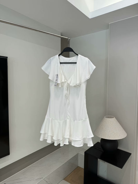 Women's 2025 fashion bow laminated short dress retro sleeveless women's dress