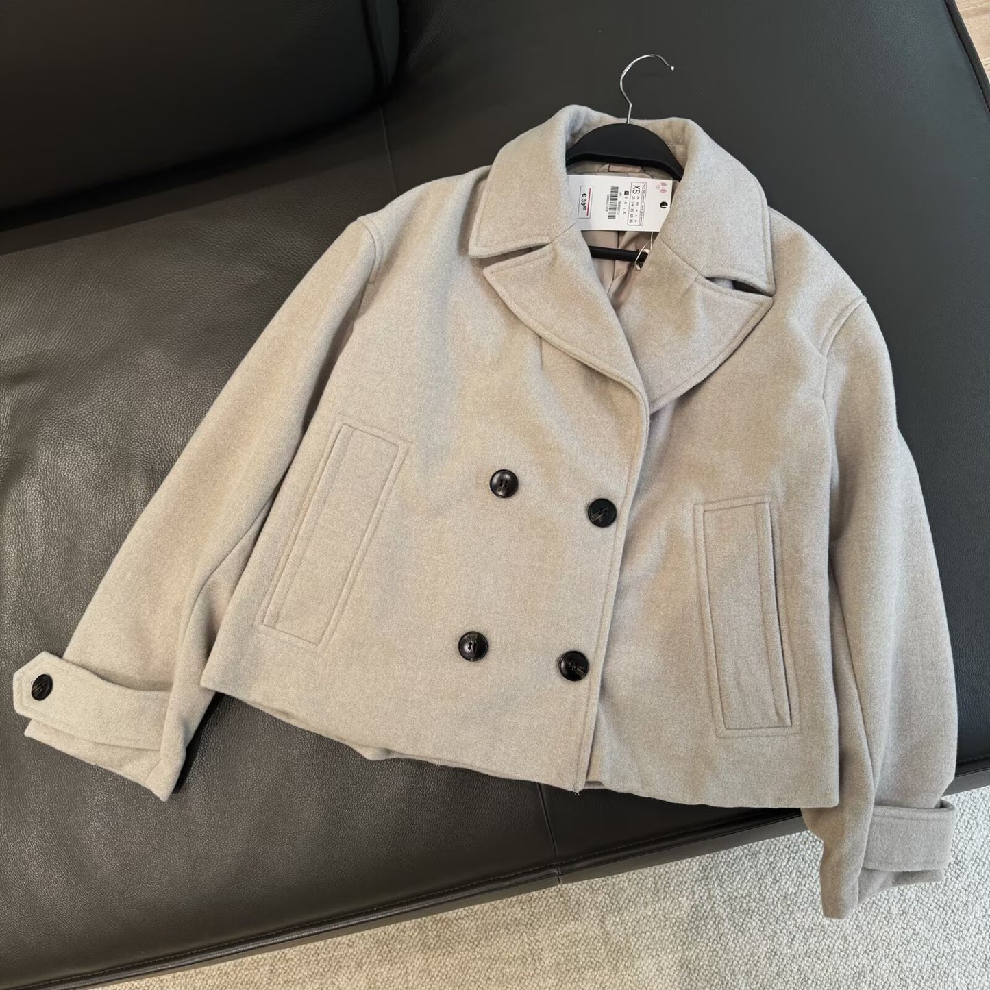 Women's new double breasted short lapel coat