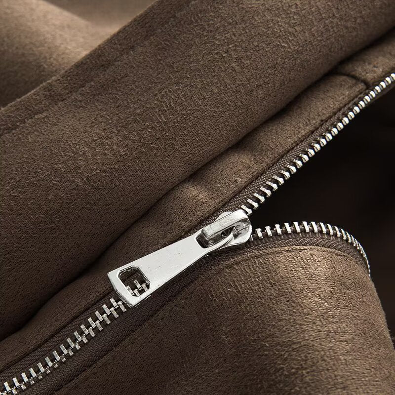 Women's loose casual suede Leather jacket Coat