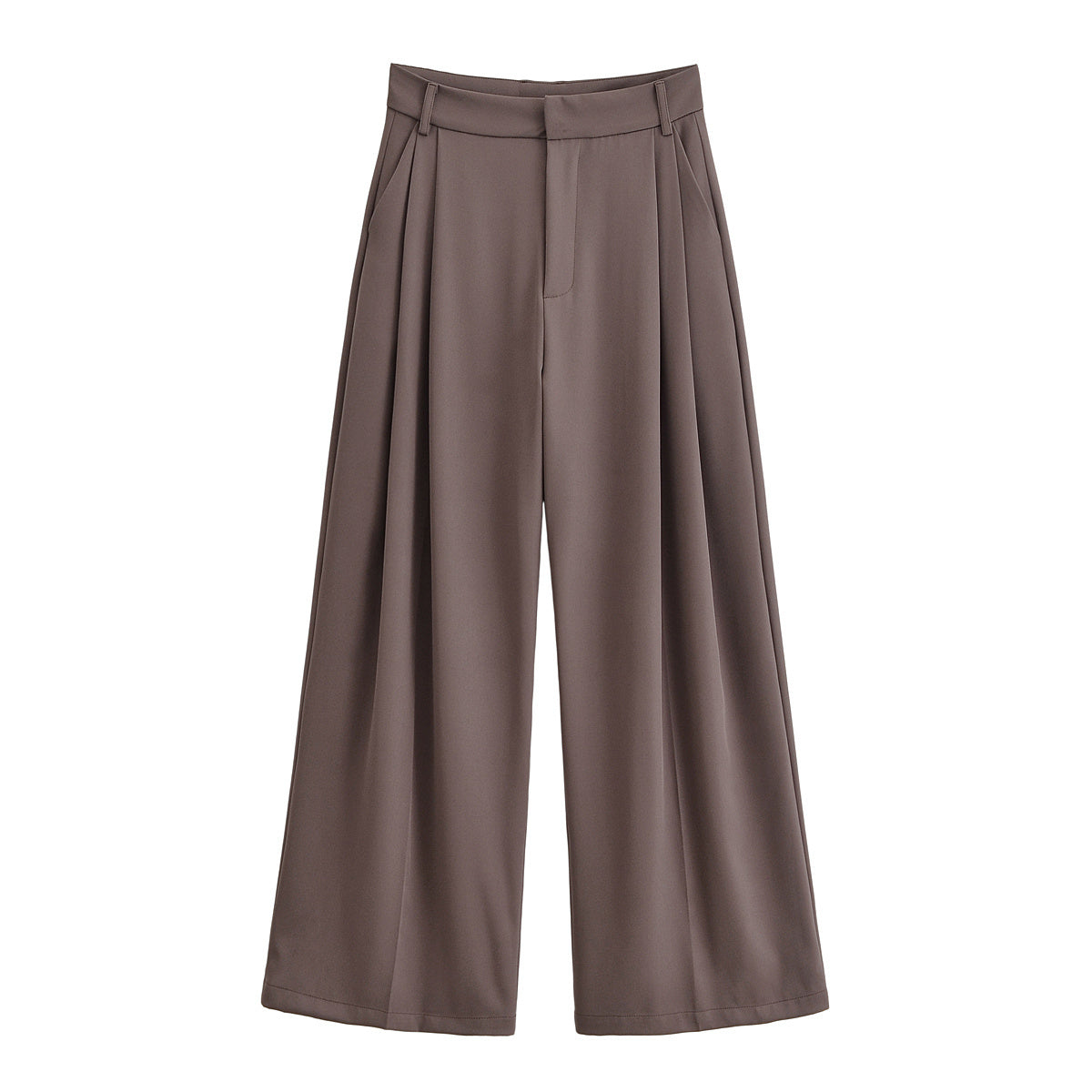 Women's new fashion loose double pleated high waisted wide leg pants