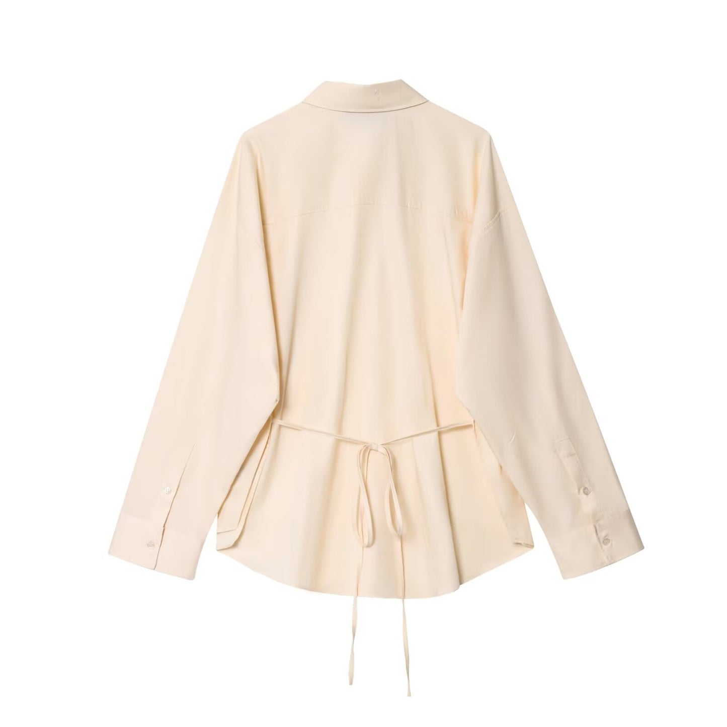 Women's new Fashion Lace up decoration loose Button-up shirt