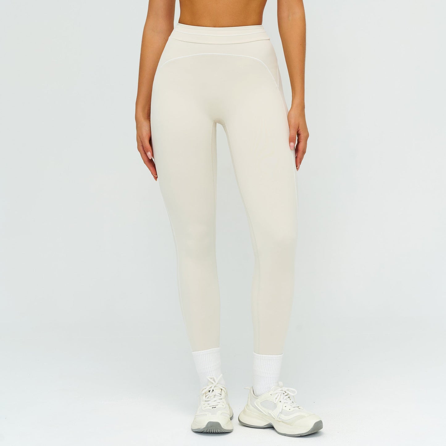 2026 women's new contrast sanding yoga pants high waist tight pants