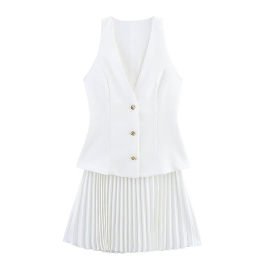 Women's new fashion sleeveless patchwork vest style mini dres