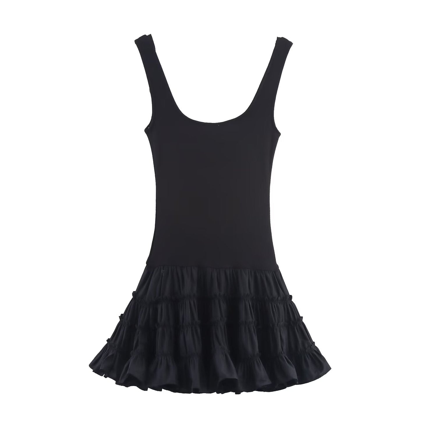 Women's New Fashion Fluffy Bottom hem Splicing Vest style Mini Dress