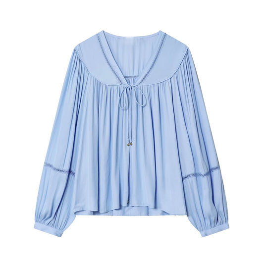 Women's 2025 new fashion vertical lace loose draped shirt