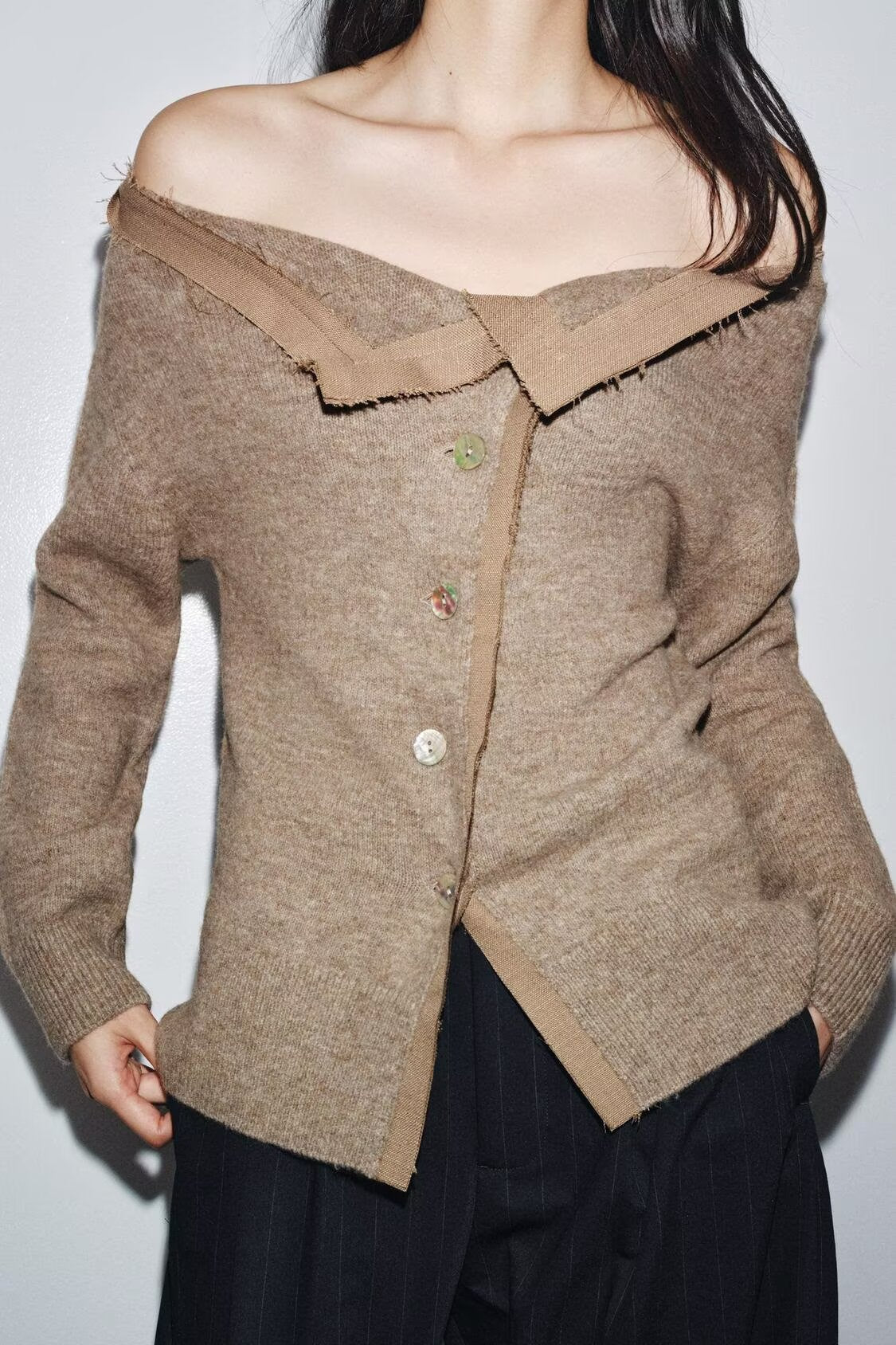 Women's new fashion asymmetrical collar off shoulder knitted Coat