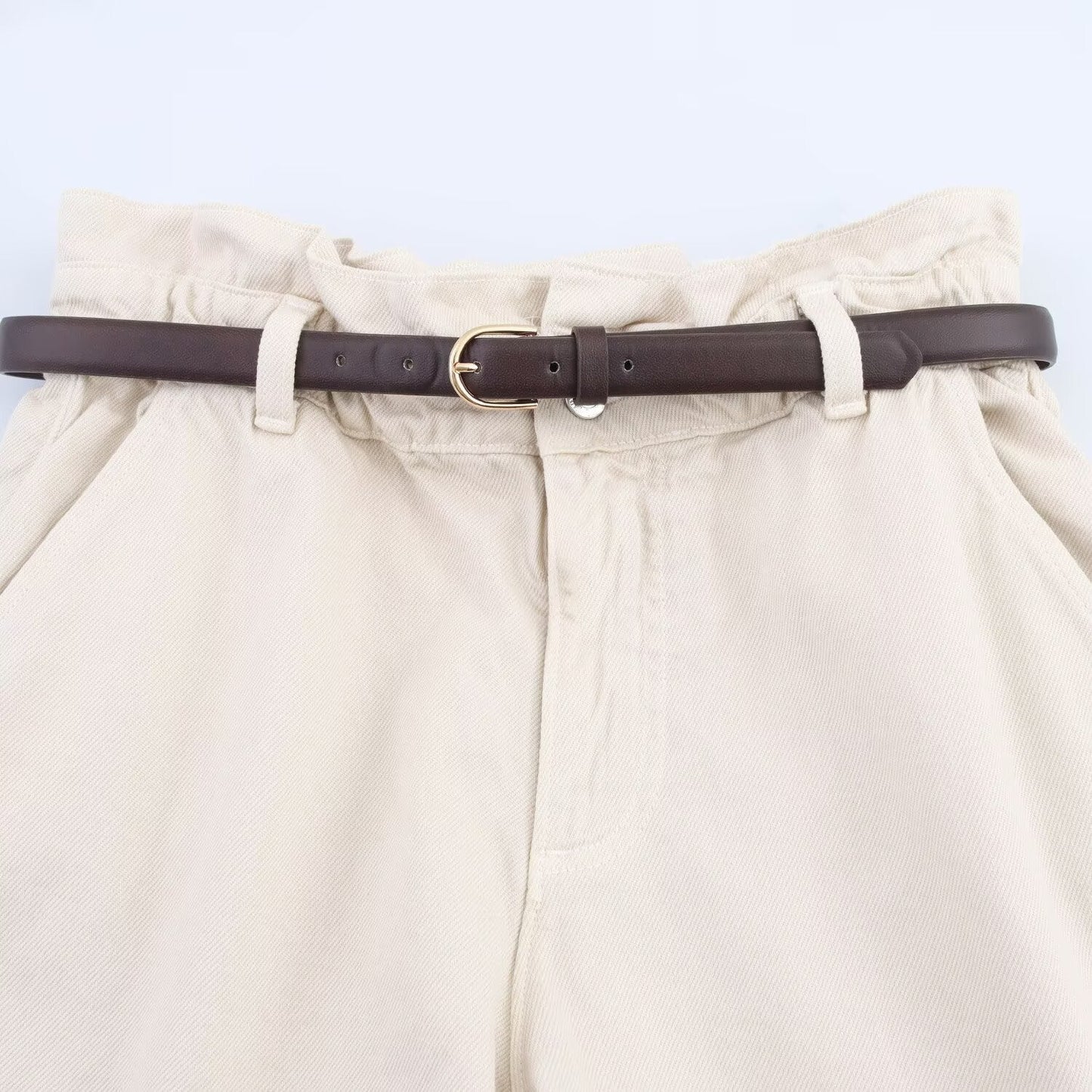 Women's new fashion with Belt paper bag style casual high waisted denim shorts