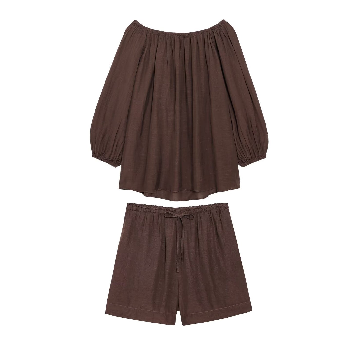Women's new fashion loose Off Shoulder pleated top+Shorts suit