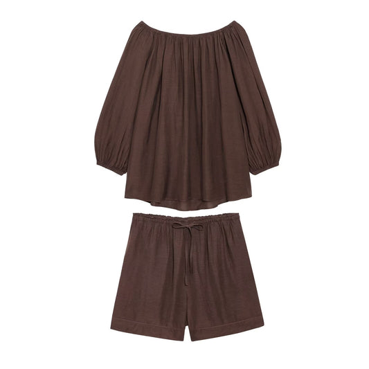 Women's new fashion loose Off Shoulder pleated top+Shorts suit