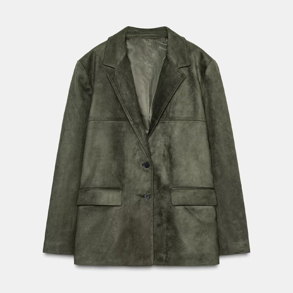 Women's new fashion anti suede effect loose single breasted suit jacket