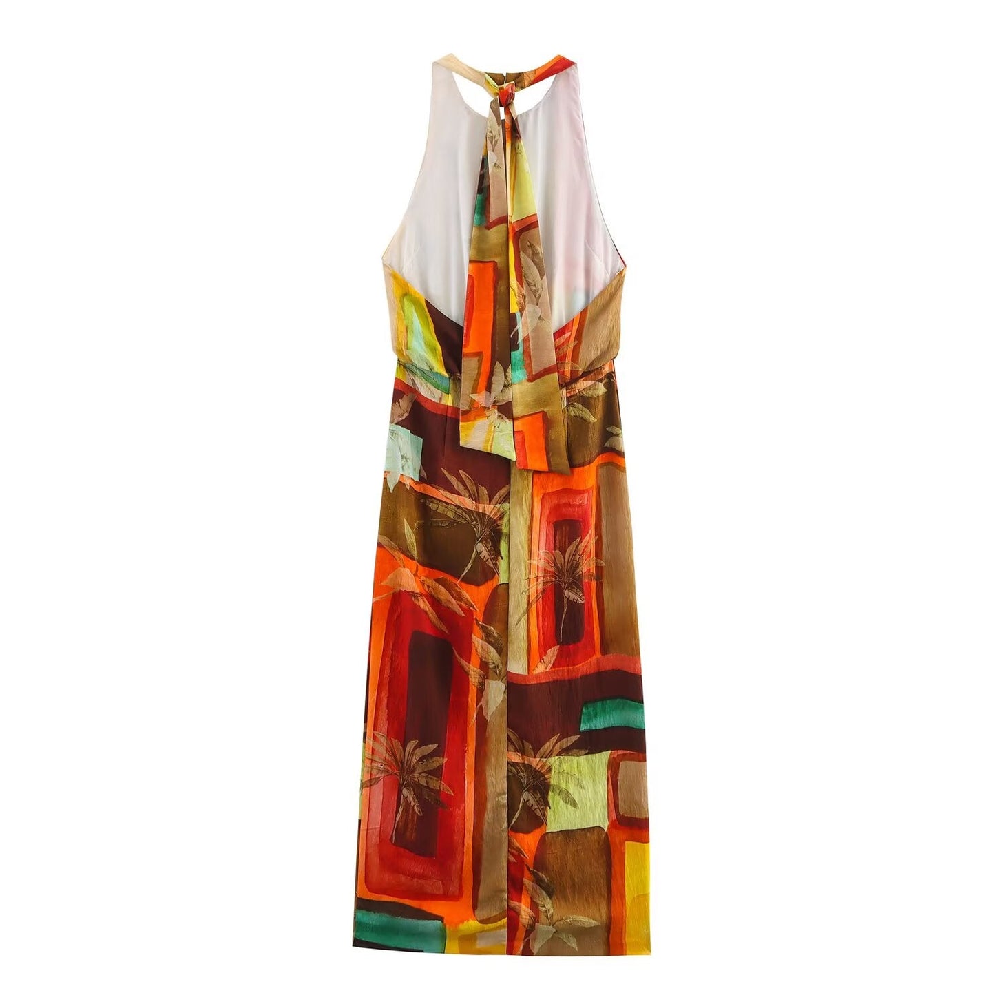 Women's New Fashion Sleeveless Printed Hanging Neck Midi Dress