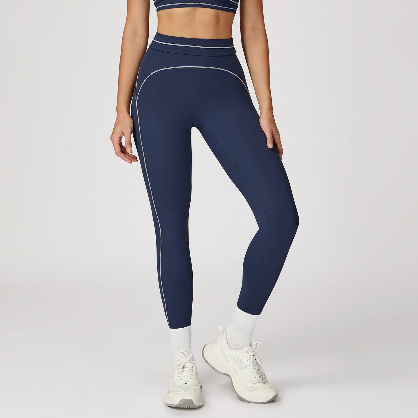 2026 women's new contrast sanding yoga pants high waist tight pants