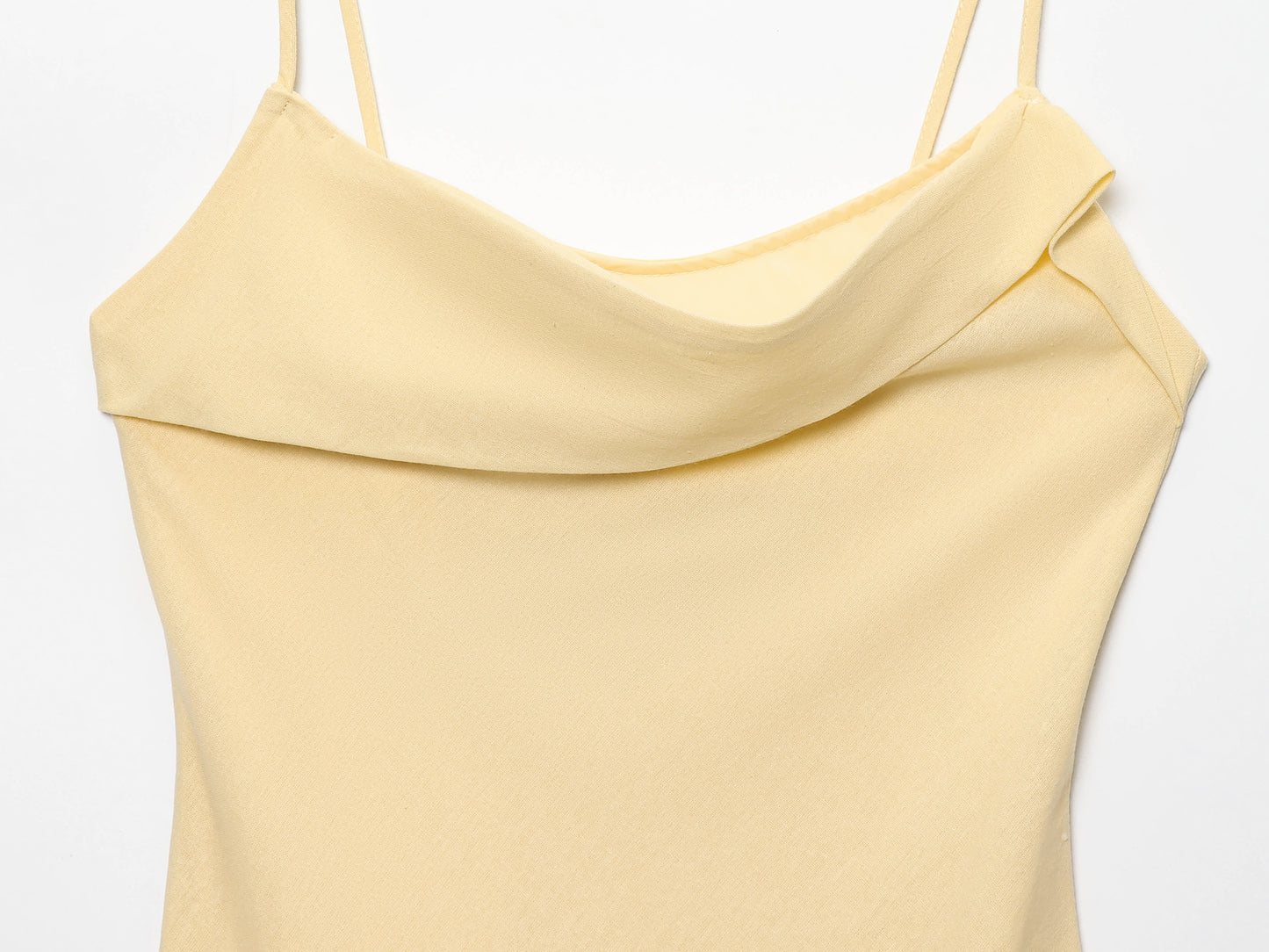 Women's New Fashion Solid Ramie Blended Underwear Style suspender Midi Dress