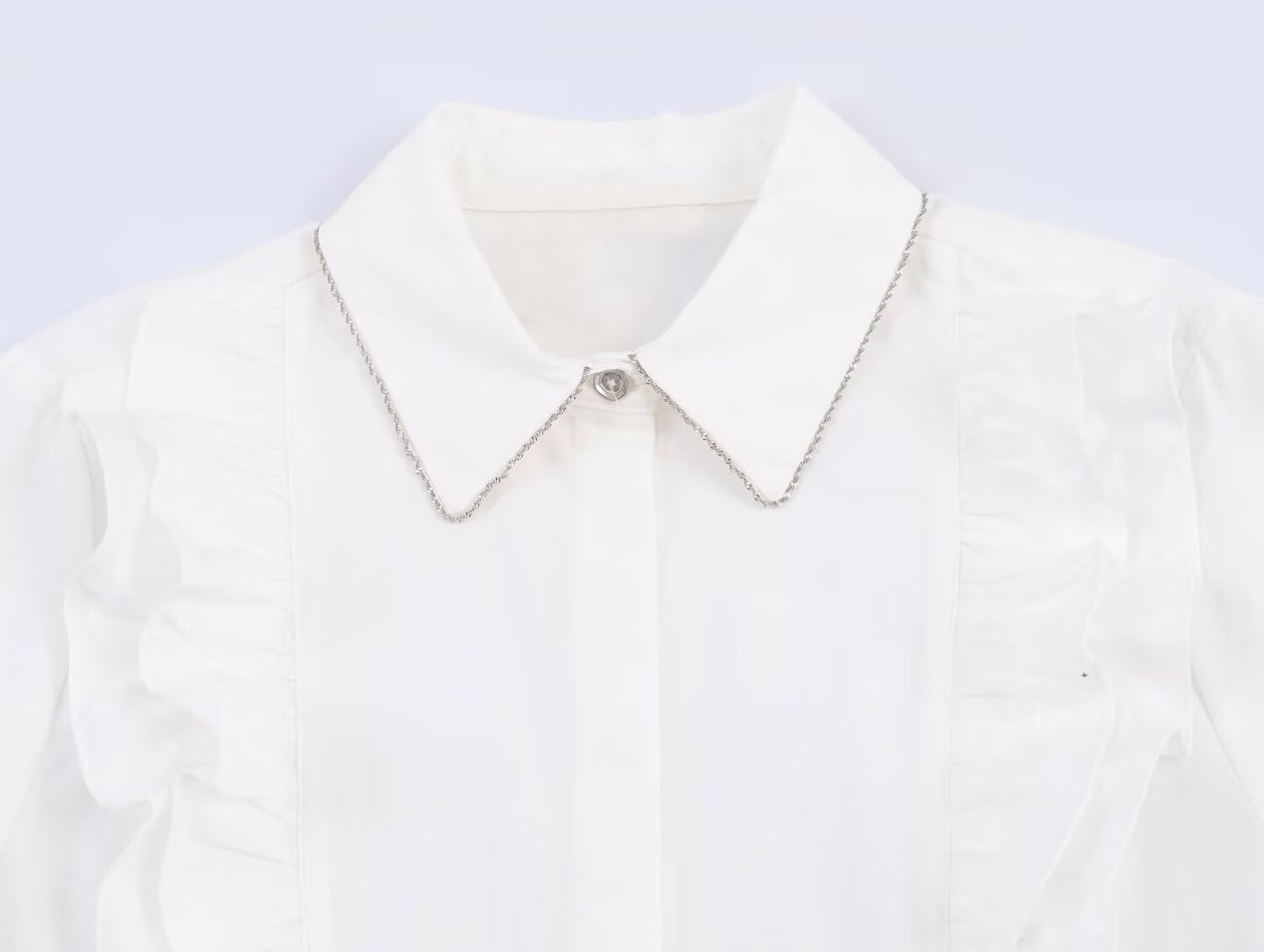 Women's Lapel beaded Decorative poplin shirt
