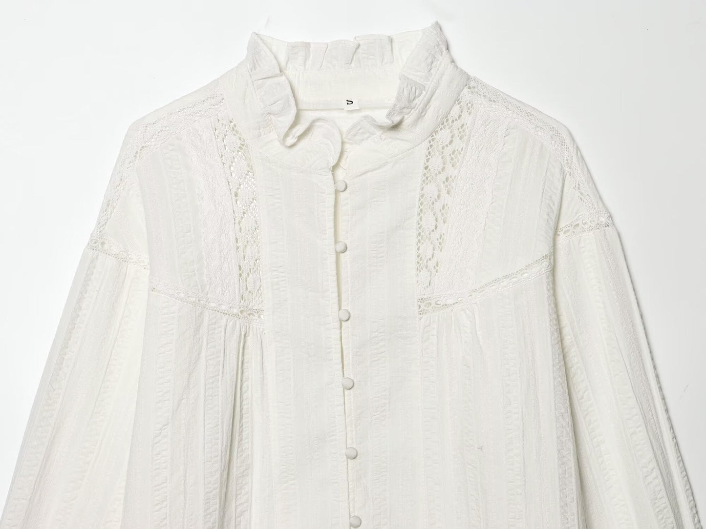 Women's pleated lace decorative casual shirt