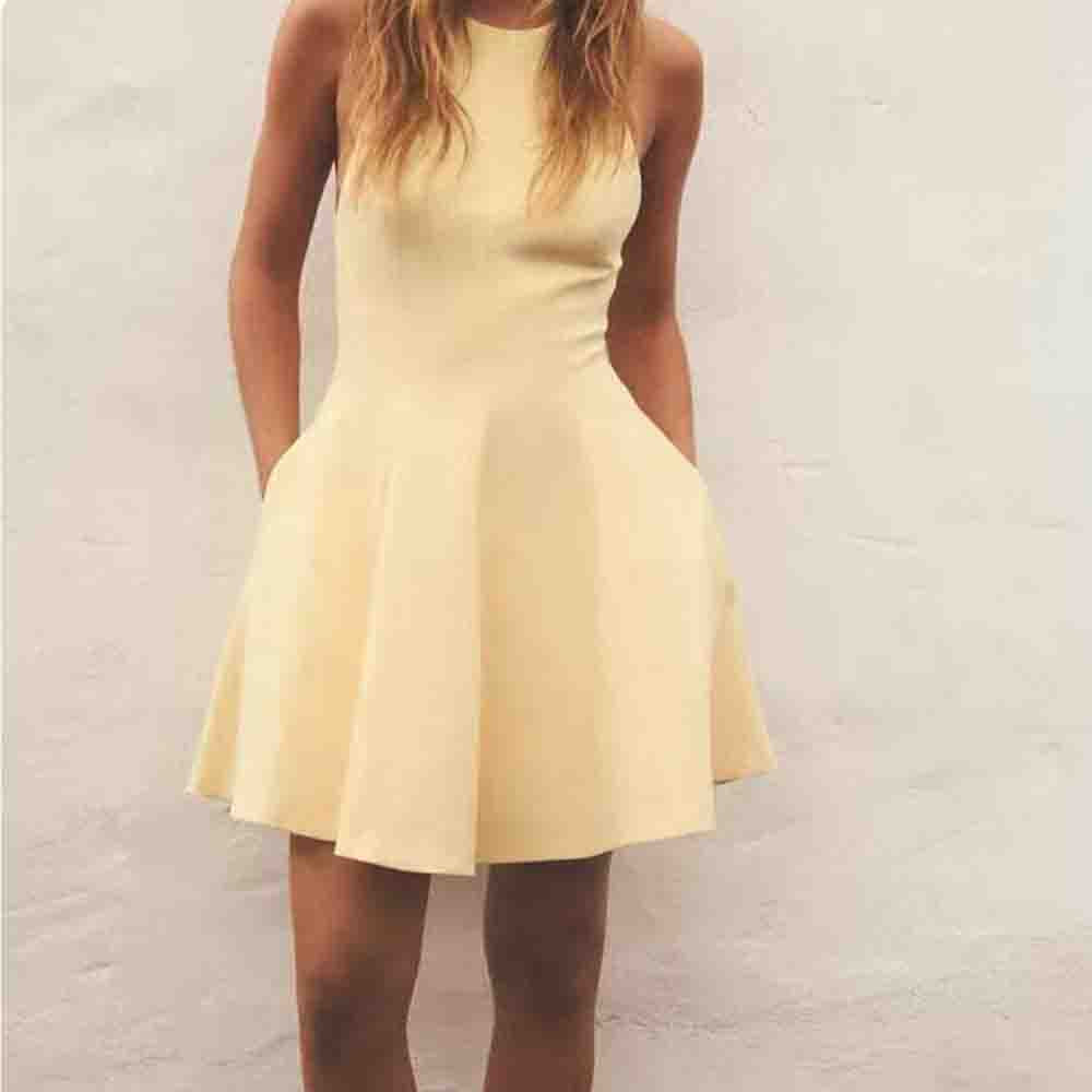 Women's new fashion wave style wide swing hanging neck mini dress