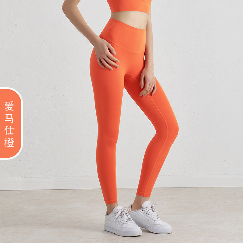 Women's New Joker-free Line Double-sided Sanding Nude Yoga Pants High Waist Peach Hip Fitness Pants