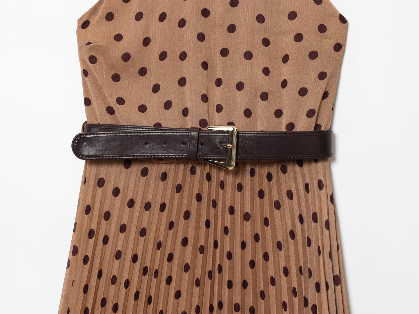 Women's chic fashion With Belt polka dot hanging neck MIDI dress