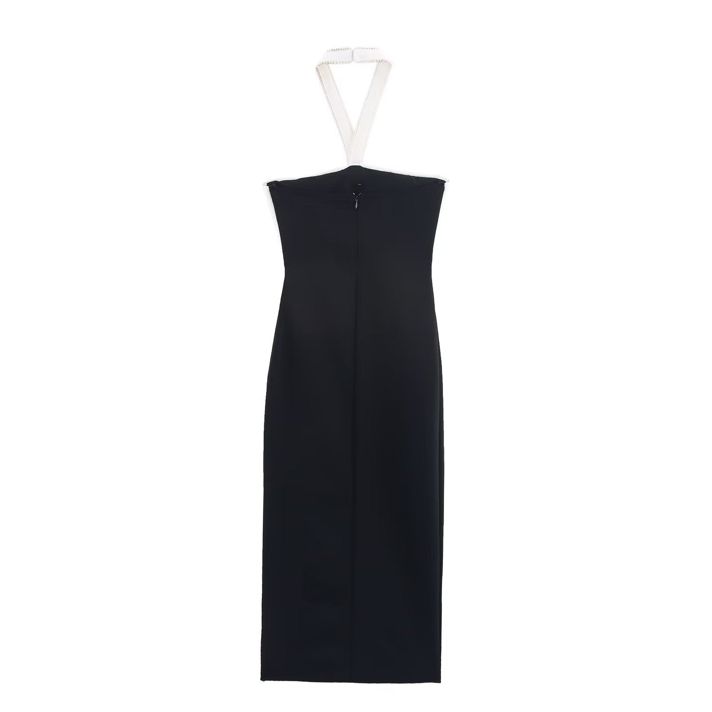 Women's 2025 Fashion Bow Decoration Elastic Hanging Neck Midi Dress