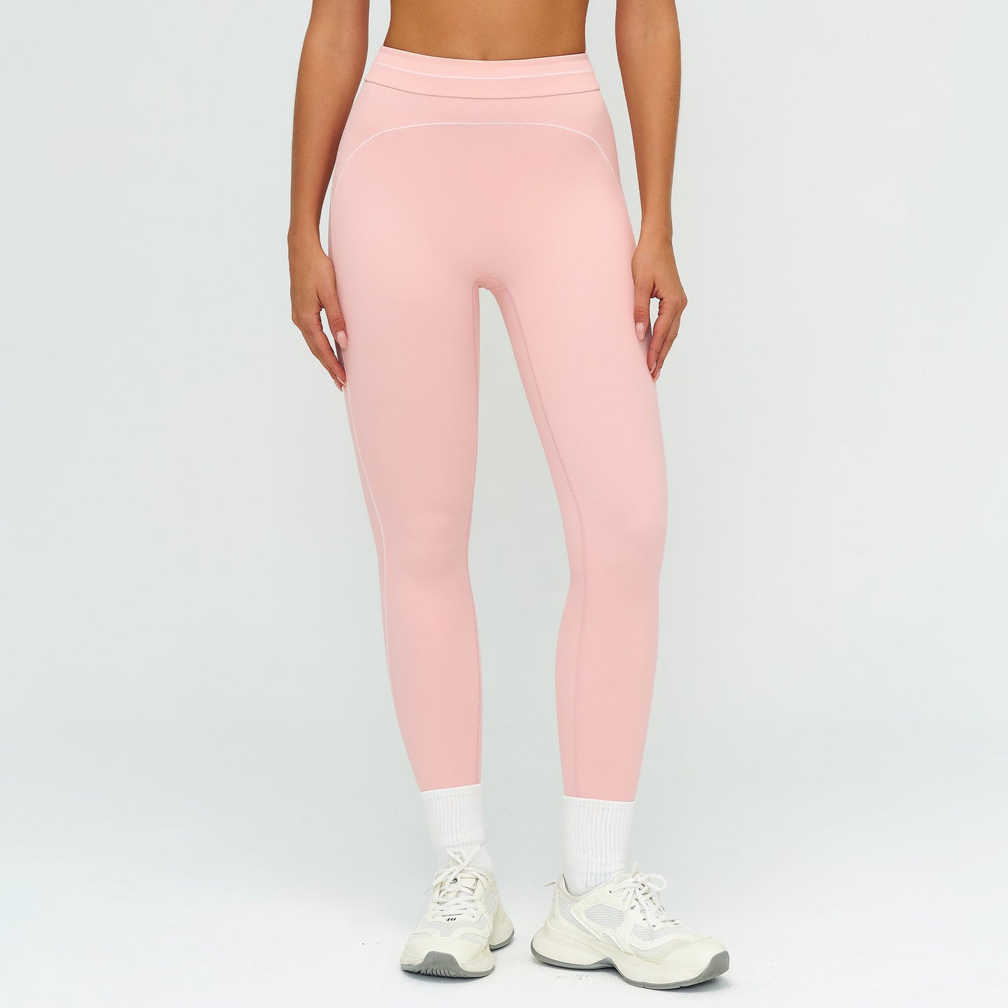 2026 women's new contrast sanding yoga pants high waist tight pants