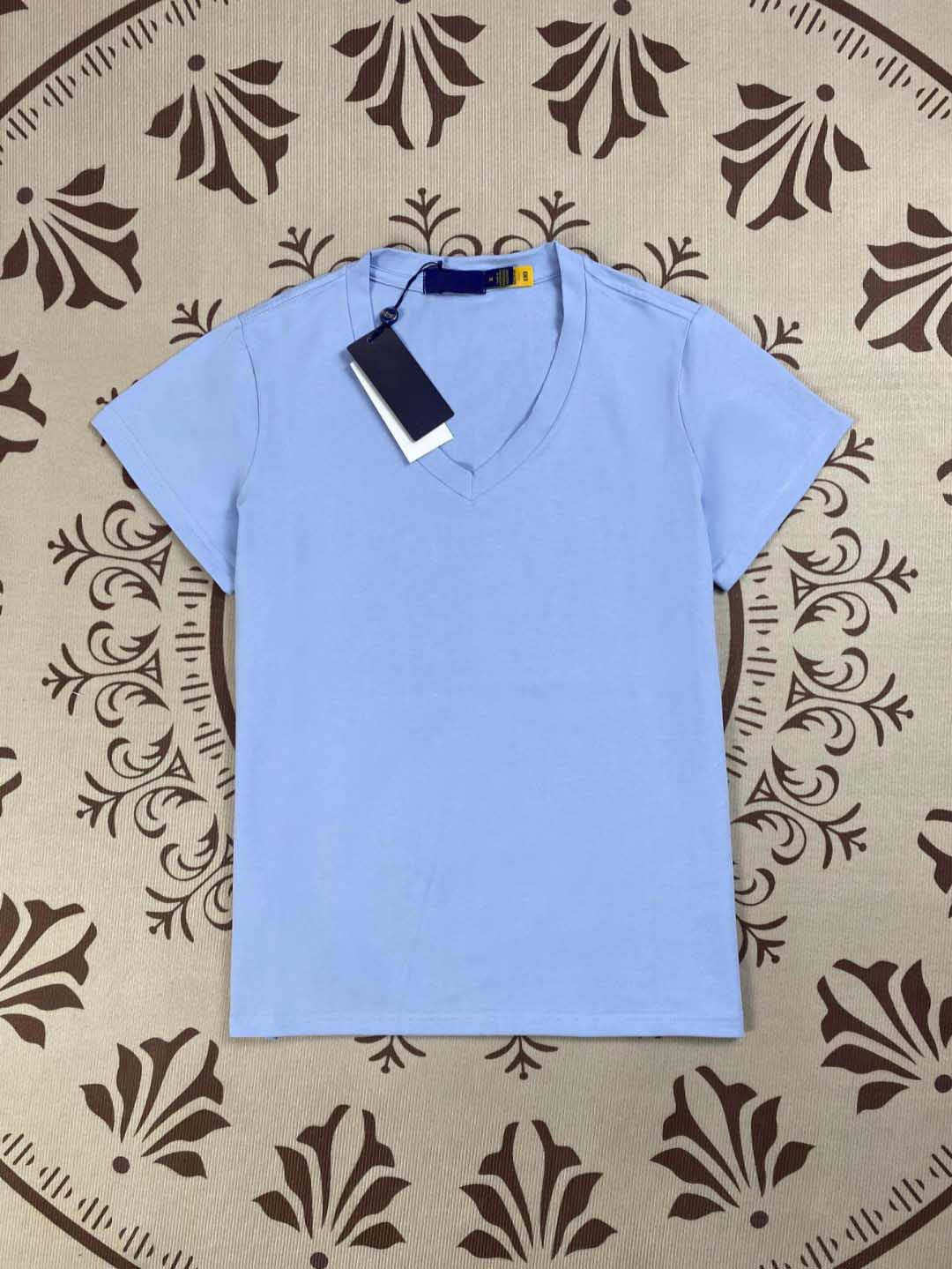 Women's New Fashion Casual Joker Embroidered Cotton V-neck Slim Short Sleeve T-shirt