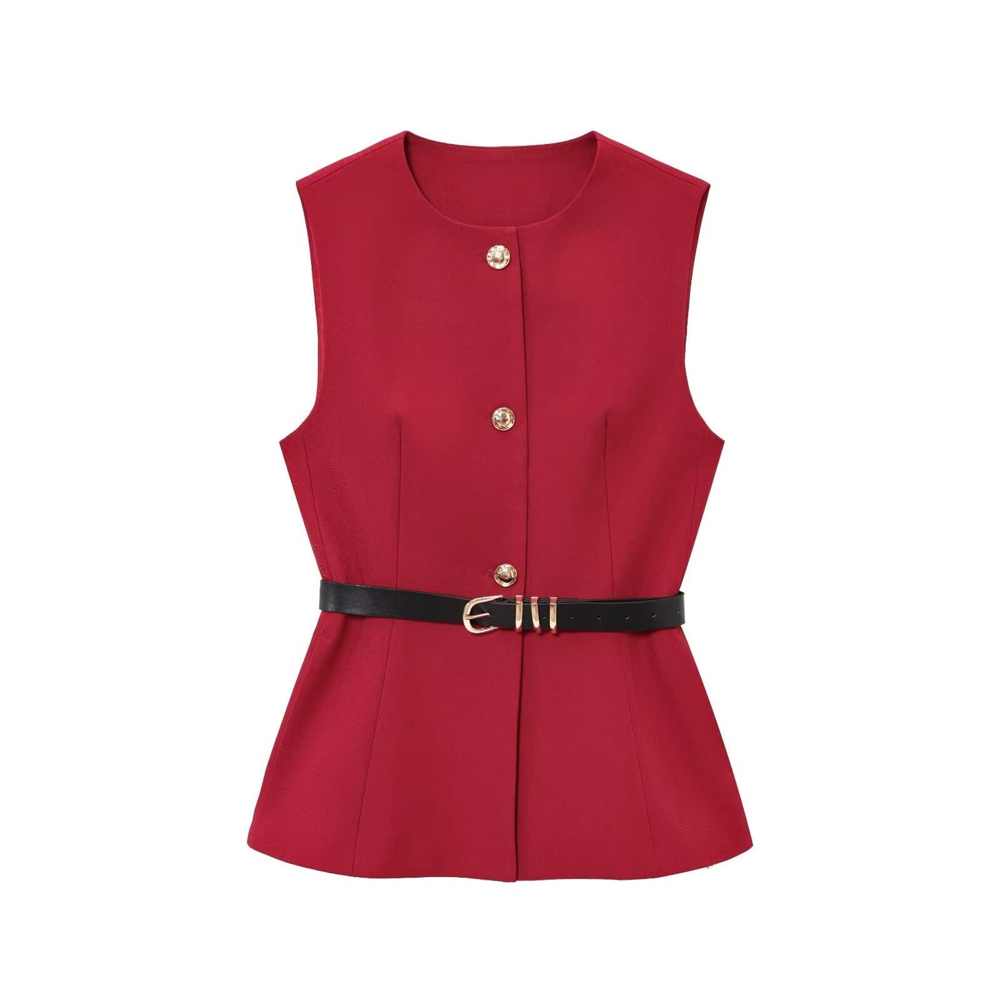 Women's new fashion with Belt casual single breasted O-Neck vest+Pants Women's suit
