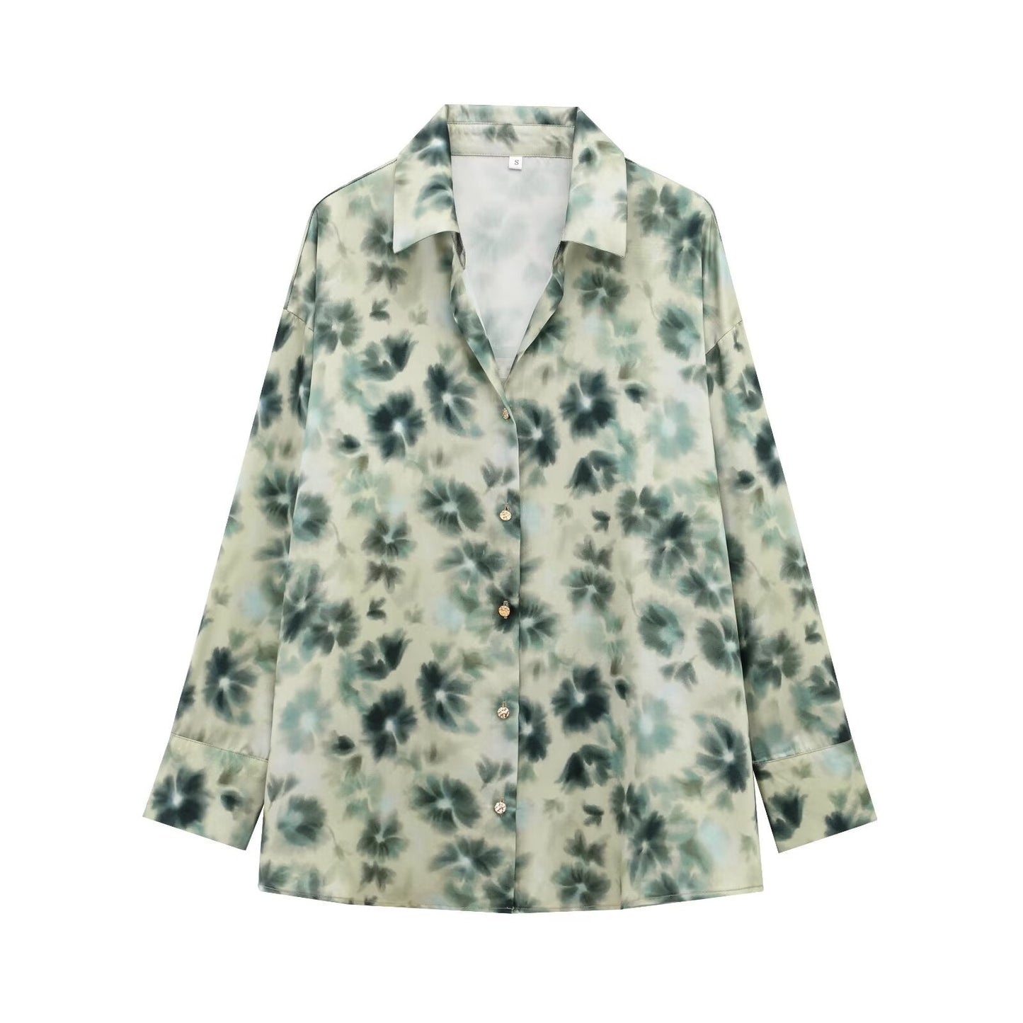 Women's new fashion casual single breasted shirt long sleeved satin textured shirt