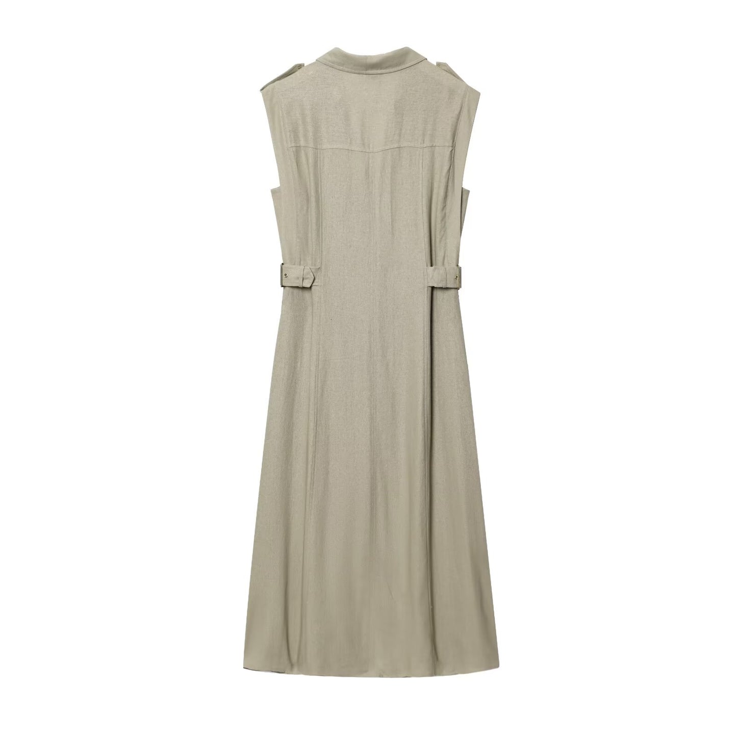 Women's shirt style linen blended MIDI dress