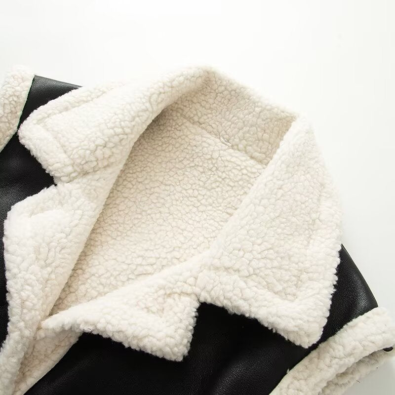 Women's patchwork fleece Fur Faux Leather vest Coat