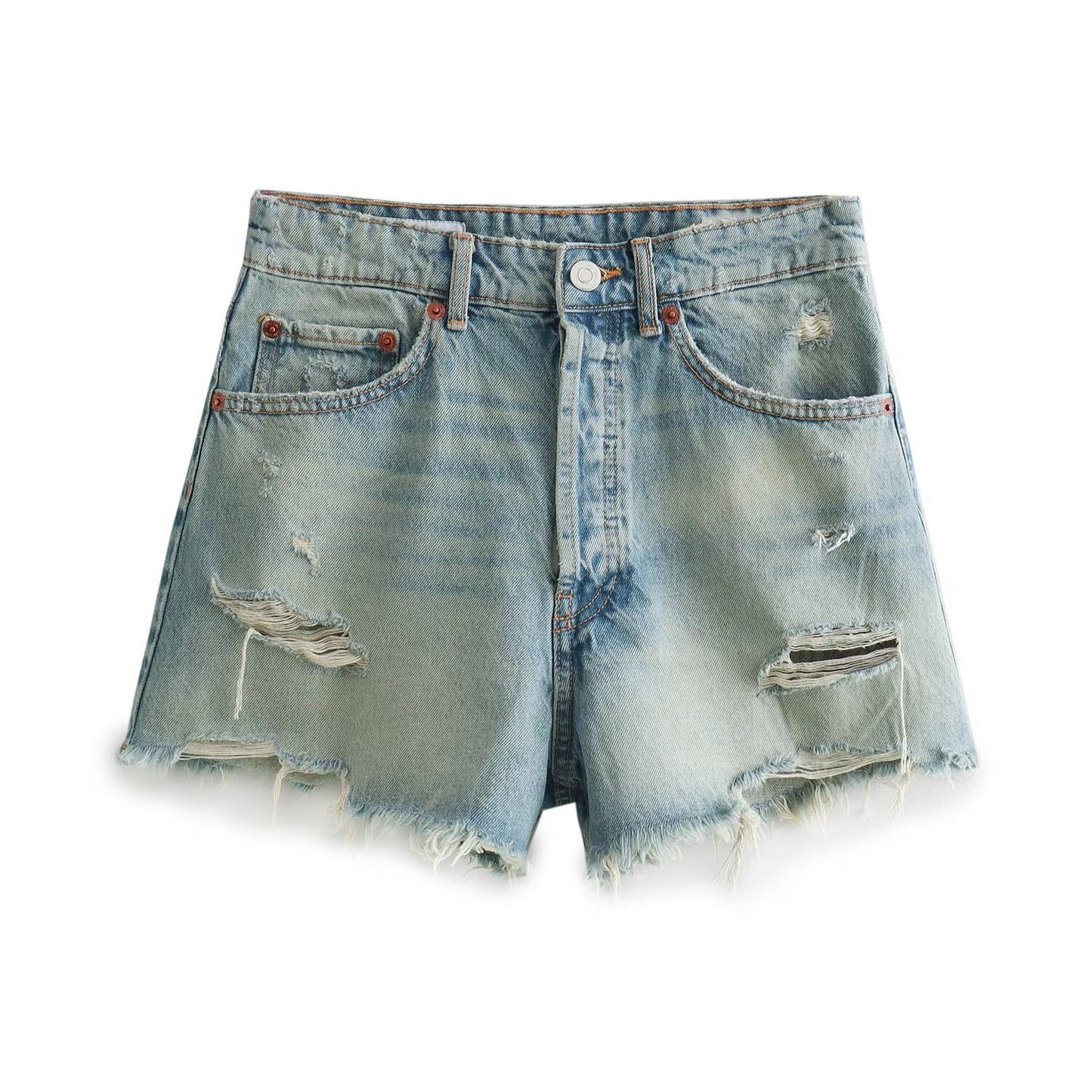 Ladies' new fashion Broken hole decoration casual side pocket high waisted denim shorts