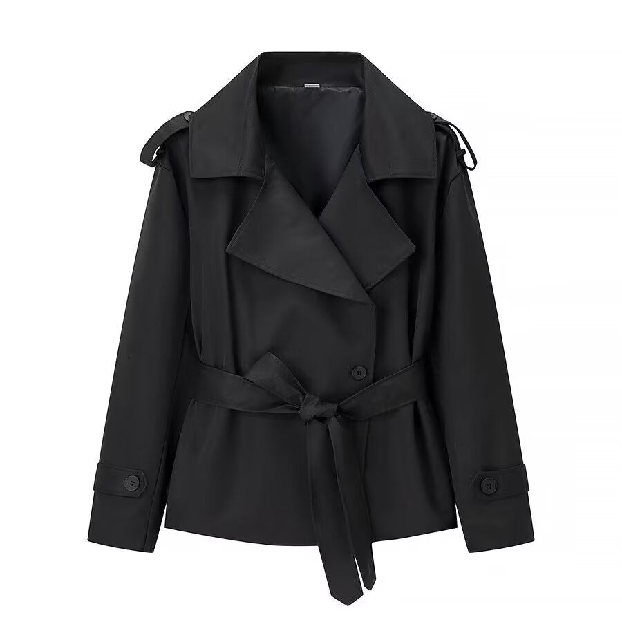 Women's with Belt short double breasted windbreaker Coat