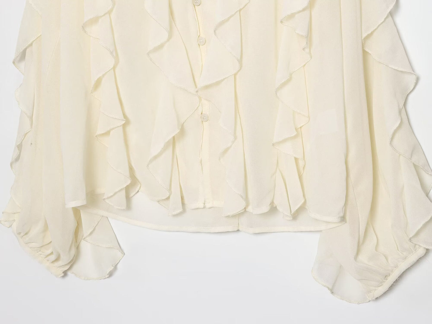 2025 Women's new fashion ruffled V-neck long sleeved shirt