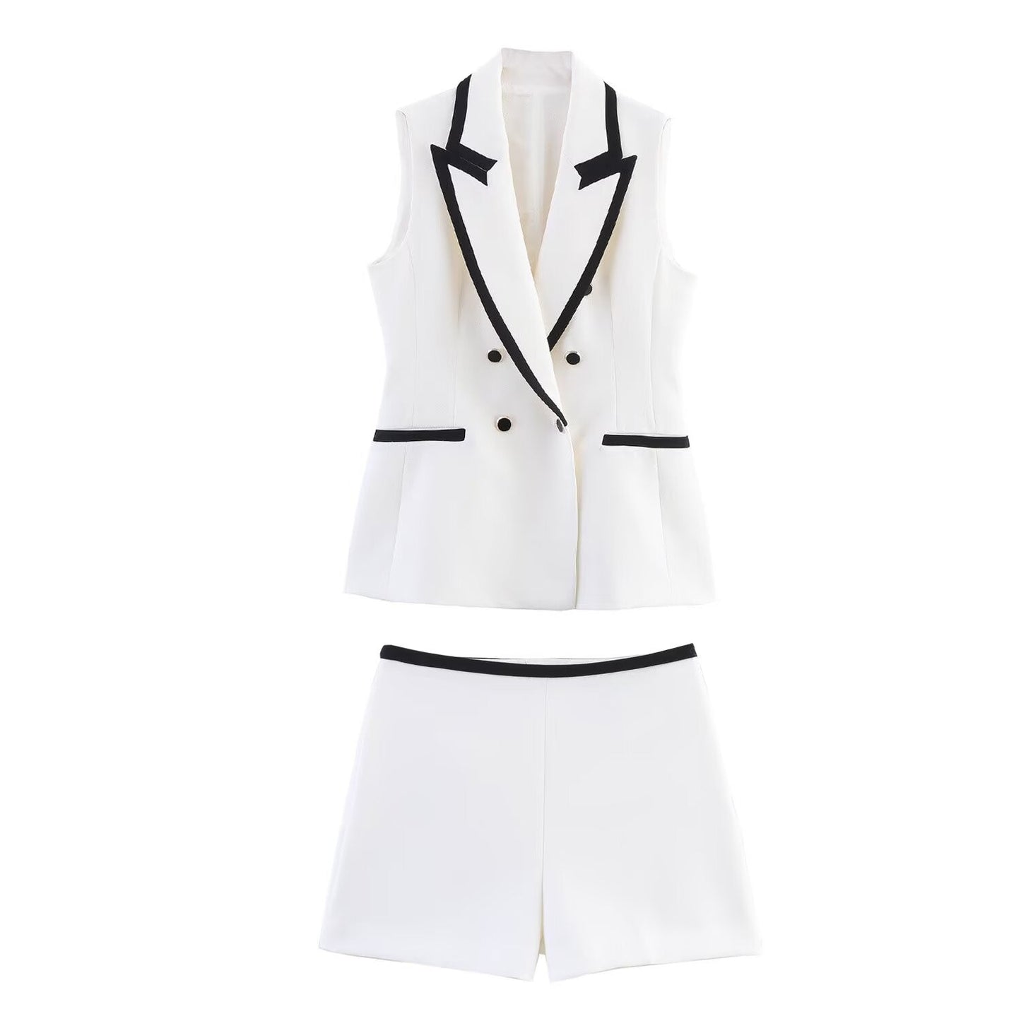 Women's new fashion casual double breasted lapel vest retro sleeveless women's vest+Shorts Women's suit