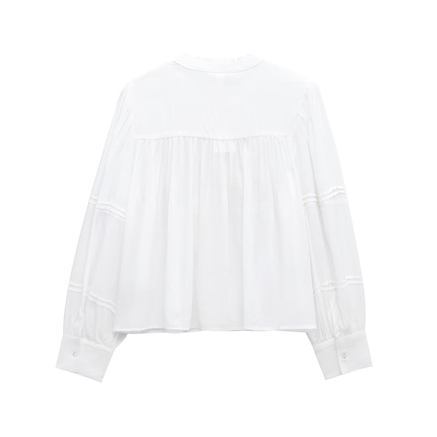 Women's new Fashion casual single breasted fine pleated lace shirt