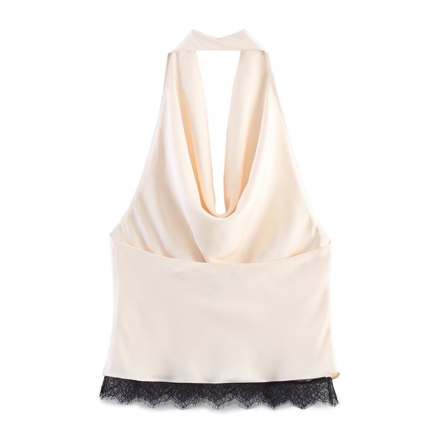 Women's new fashion lace decoration satin hanging neck top+Skirts suit