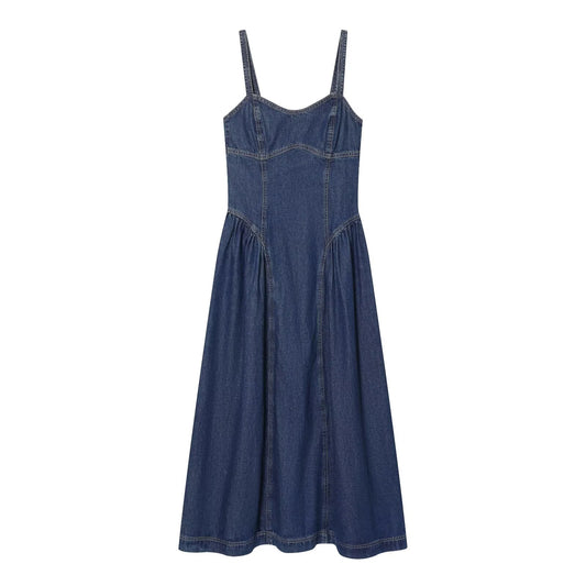 Women's flared skirt hem vacation style denim dress