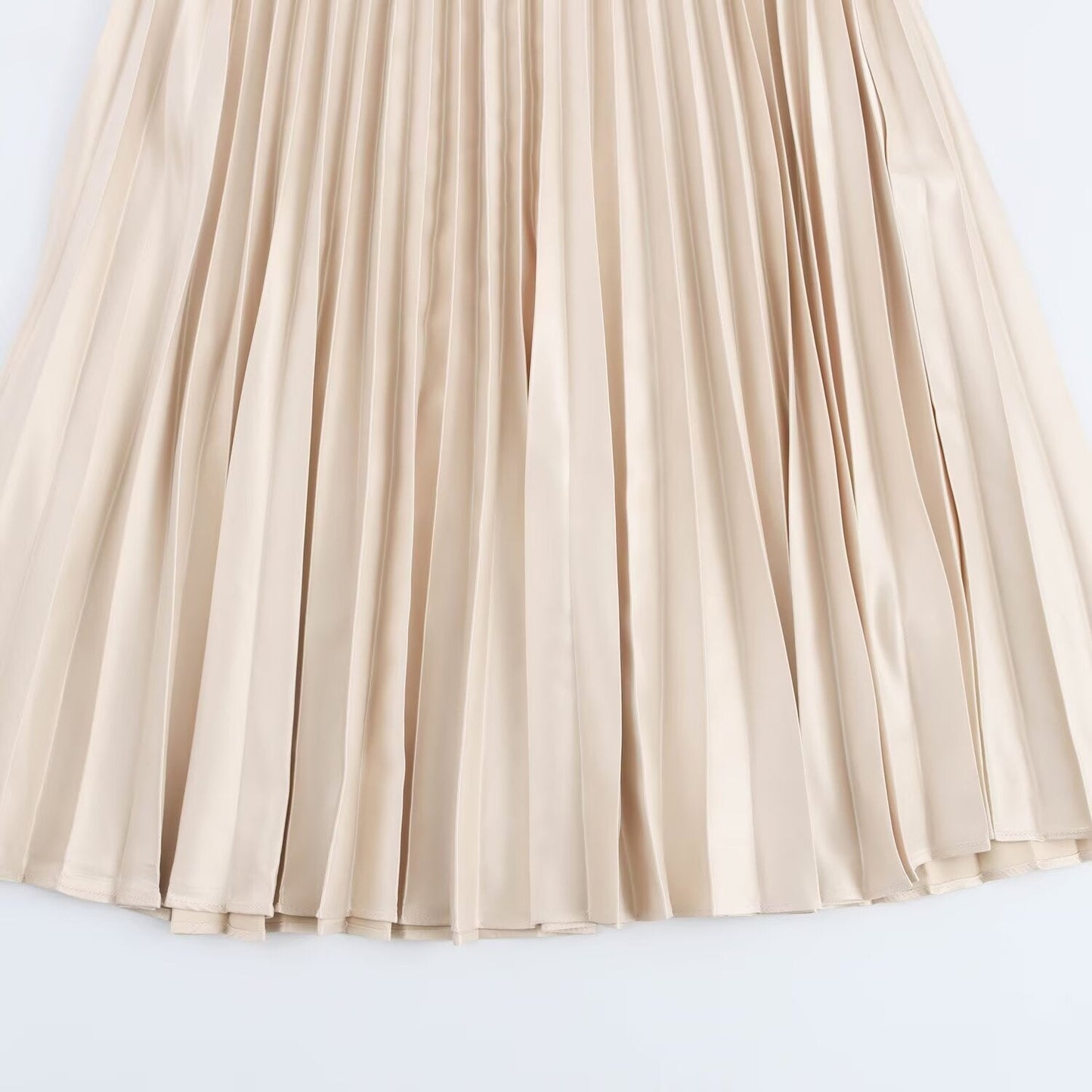 Women's new fashion loose satin texture MIDI skirt casual versatile pleated MIDI skirt retro mid waist side zipper women's skirt Mujer