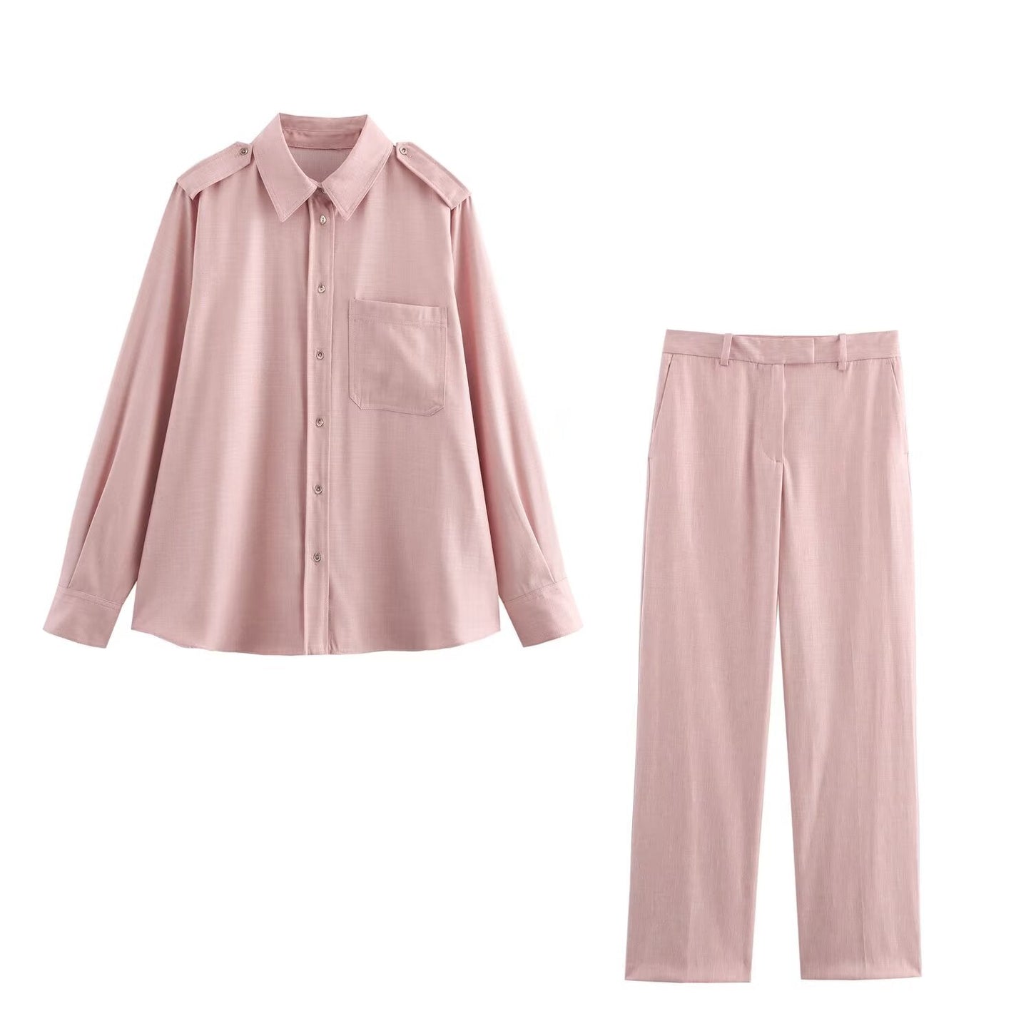 Women's new fashion pocket decoration loose single breasted casual lapel shirt retro long sleeved women's shirt chic top+Pants Women's suit