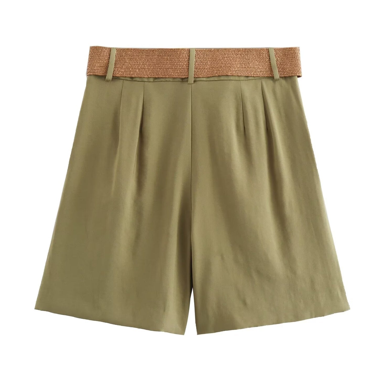 Women's' new fashion with Belt loose side pocket casual pleated shorts