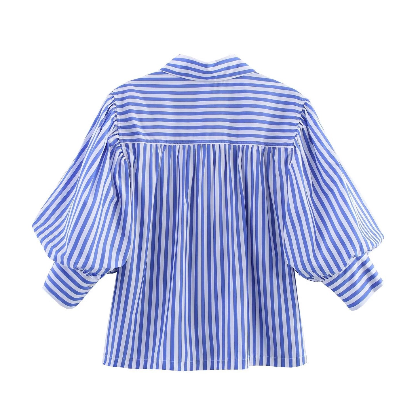 Women's new fashion bubble sleeves comfortable striped poplin shirt