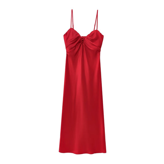 Women 2025 New Fashion Heart-shaped neck satin Midi Dress