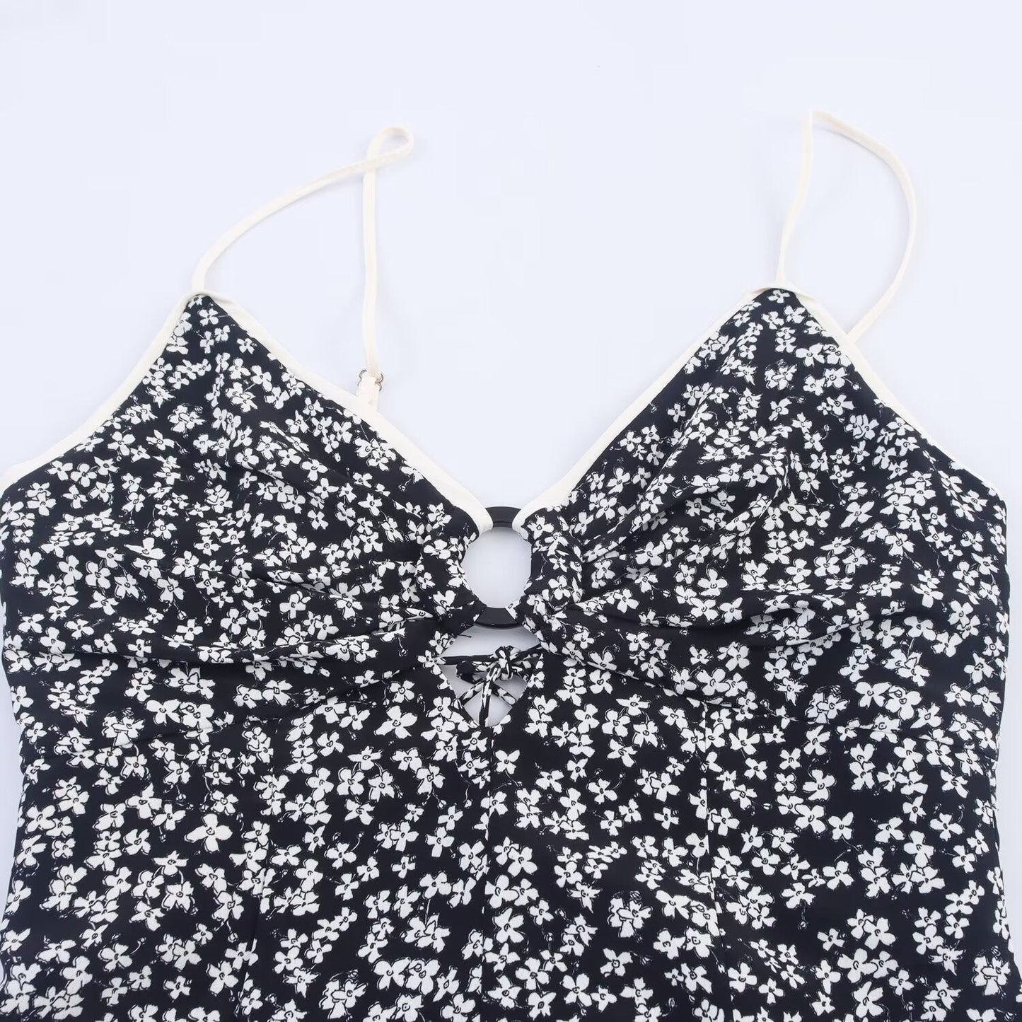 Women's Sweet Fashion Flower Printed suspender Midi Dress