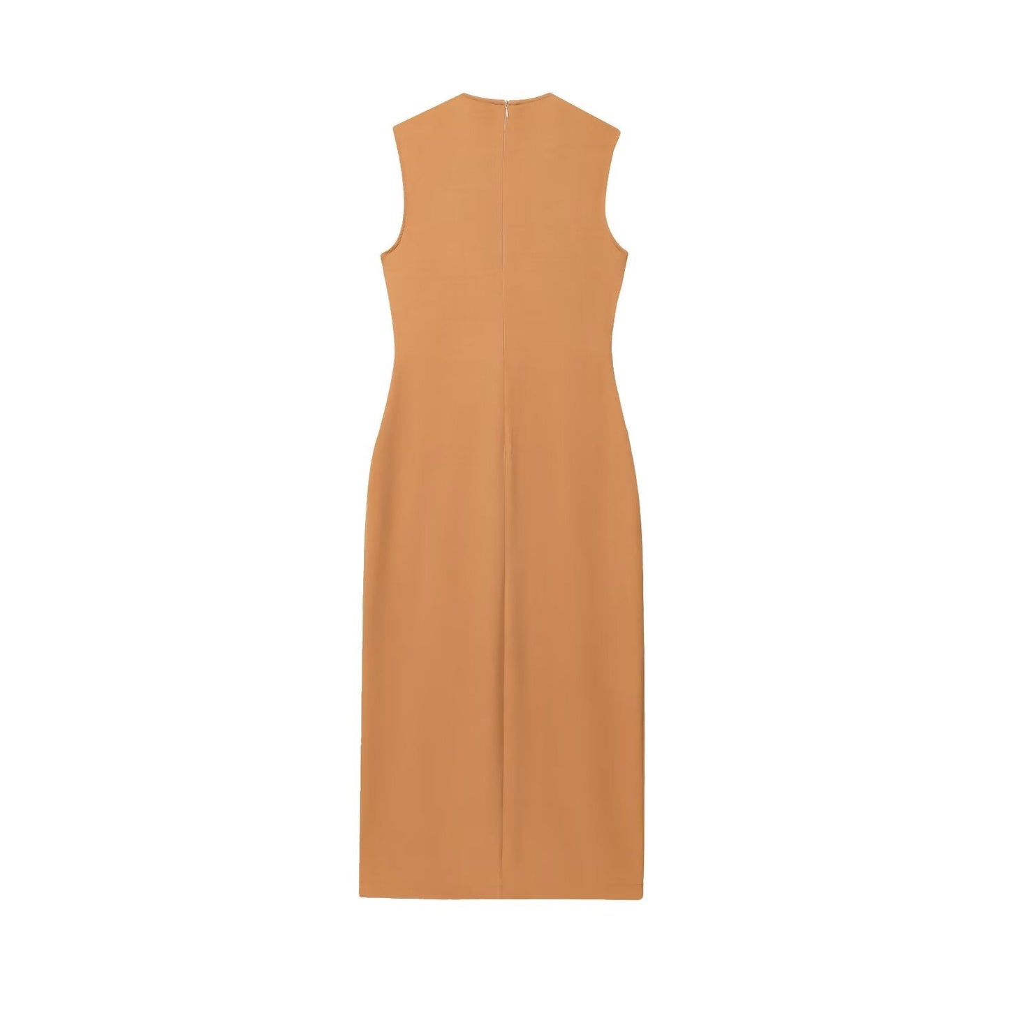 Women's new chic Fashion With belt slim single breasted Midi dress retro sleeveless women's dress