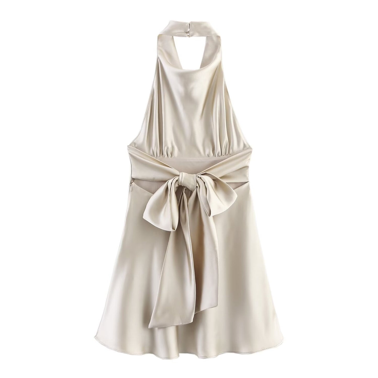 Women's new fashion backless bow decoration satin texture mini dress