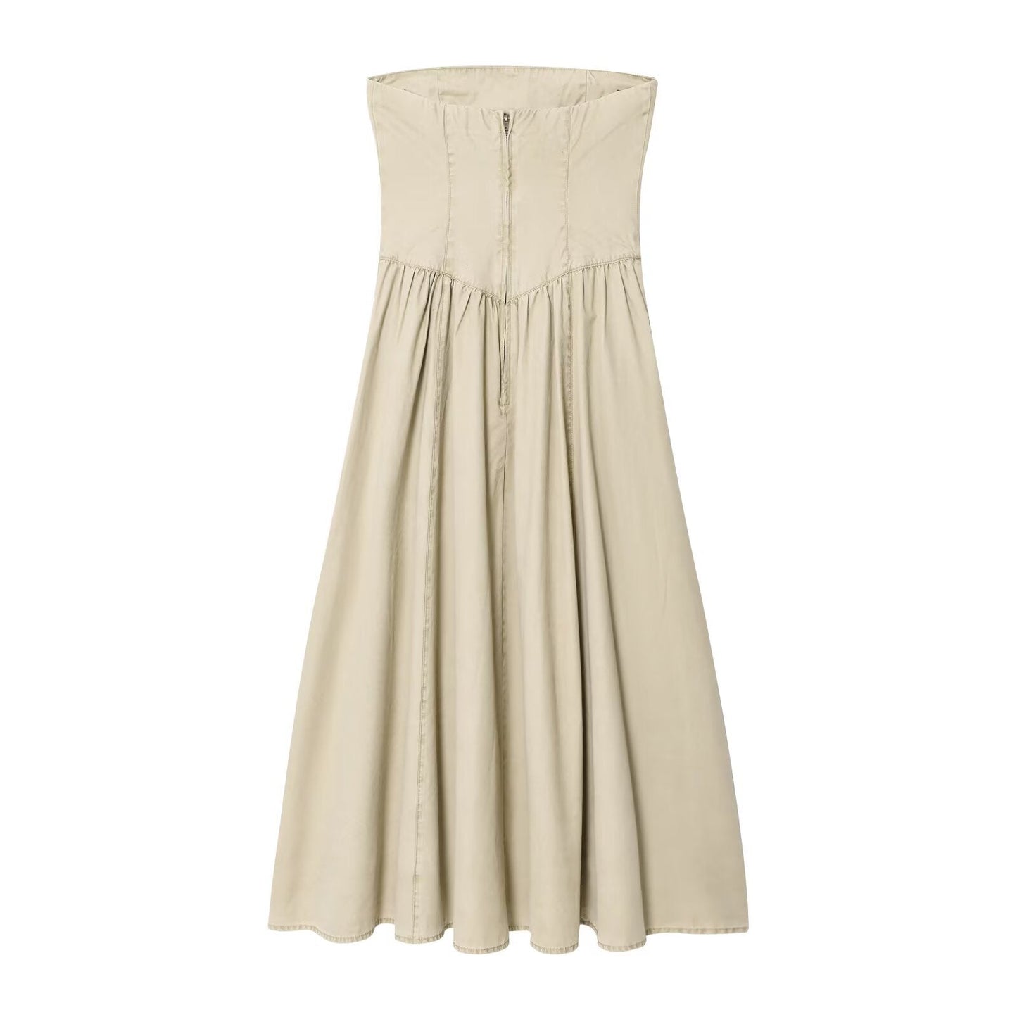 Women's new fashion wide pleated hem sleeveless strapless MIDI dress